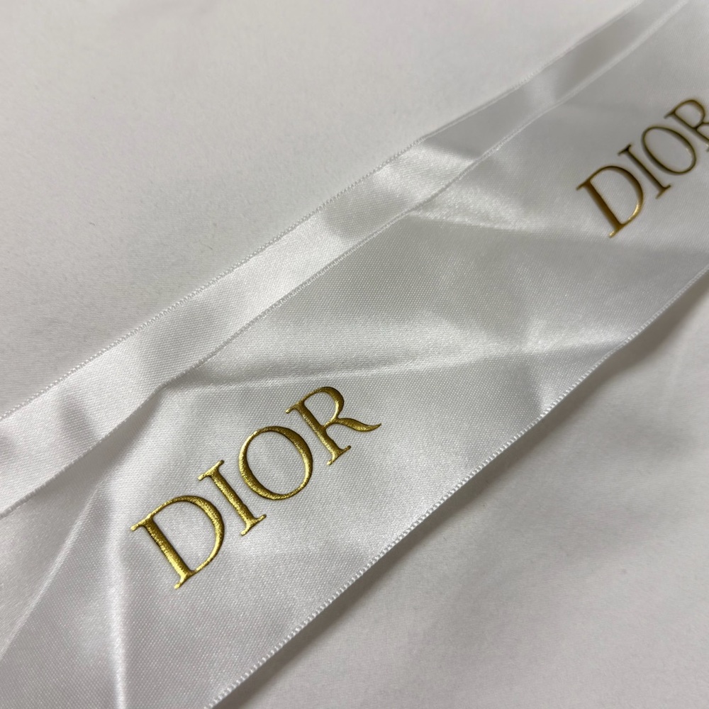 Authentic Dior white satin ribbon with gold logo
